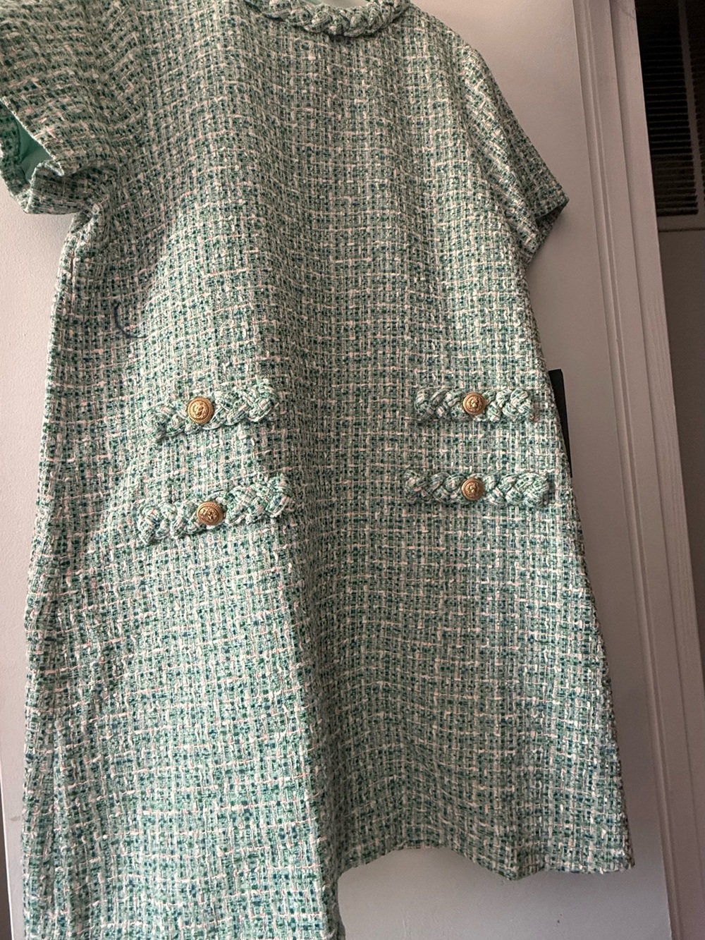 Women’s tuckernuck ' Mint Tweed Shift Dress with Gold Buttons